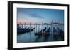 Long Exposure of Blue Gondolas at Dawn with the Church of San Giorgio Maggiore-Alex Saberi-Framed Photographic Print