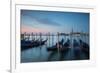 Long Exposure of Blue Gondolas at Dawn with the Church of San Giorgio Maggiore-Alex Saberi-Framed Photographic Print