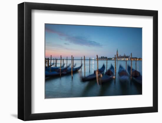 Long Exposure of Blue Gondolas at Dawn with the Church of San Giorgio Maggiore-Alex Saberi-Framed Premium Photographic Print