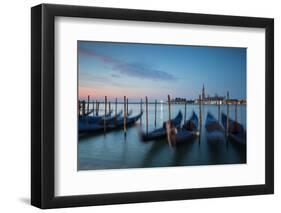 Long Exposure of Blue Gondolas at Dawn with the Church of San Giorgio Maggiore-Alex Saberi-Framed Premium Photographic Print