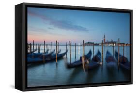 Long Exposure of Blue Gondolas at Dawn with the Church of San Giorgio Maggiore-Alex Saberi-Framed Stretched Canvas