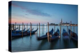 Long Exposure of Blue Gondolas at Dawn with the Church of San Giorgio Maggiore-Alex Saberi-Stretched Canvas