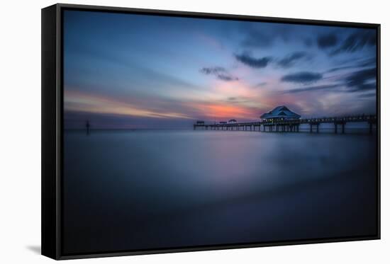 Long exposure of Clearwater Beach Pier, Florida. At sunset-Sheila Haddad-Framed Stretched Canvas