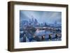 Long exposure of clouds at dusk over the illuminated city skyline and Ignatz Bubis bridge-Roberto Moiola-Framed Photographic Print