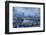 Long exposure of clouds at dusk over the illuminated city skyline and Ignatz Bubis bridge-Roberto Moiola-Framed Photographic Print