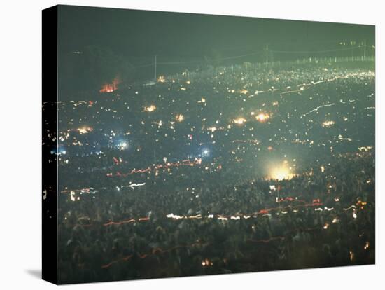 Long Exposure of Huge Night Time Crowd, Showing Lights All Over, Woodstock Music and Art Fair-John Dominis-Stretched Canvas