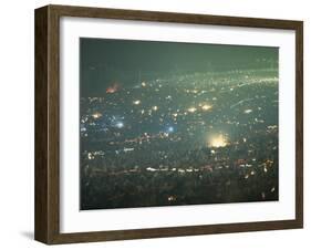 Long Exposure of Huge Night Time Crowd, Showing Lights All Over, Woodstock Music and Art Fair-John Dominis-Framed Photographic Print