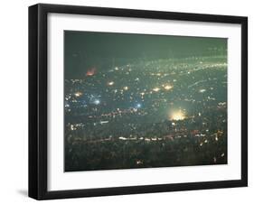 Long Exposure of Huge Night Time Crowd, Showing Lights All Over, Woodstock Music and Art Fair-John Dominis-Framed Photographic Print