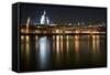 Long Exposure of St Paul's Cathedral in London at Night with Reflections in River Thames-Veneratio-Framed Stretched Canvas