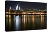 Long Exposure of St Paul's Cathedral in London at Night with Reflections in River Thames-Veneratio-Stretched Canvas