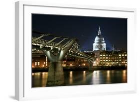 Long Exposure of St Paul's Cathedral in London at Night with Reflections in River Thames-Veneratio-Framed Photographic Print