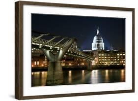 Long Exposure of St Paul's Cathedral in London at Night with Reflections in River Thames-Veneratio-Framed Photographic Print