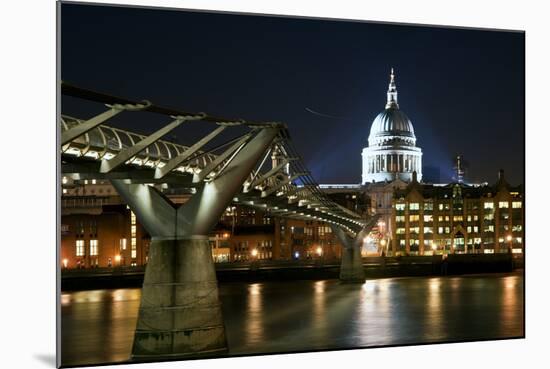Long Exposure of St Paul's Cathedral in London at Night with Reflections in River Thames-Veneratio-Mounted Photographic Print