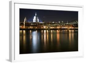 Long Exposure of St Paul's Cathedral in London at Night with Reflections in River Thames-Veneratio-Framed Photographic Print