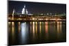 Long Exposure of St Paul's Cathedral in London at Night with Reflections in River Thames-Veneratio-Mounted Photographic Print