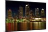 Long exposure of the skyline of Tampa at night along the Hillsborough River-Sheila Haddad-Mounted Photographic Print