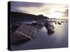 Long Exposure of Waves Moving over Rocks on Crackington Haven Beach at Sunset, Cornwall, England-Ian Egner-Stretched Canvas