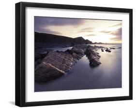 Long Exposure of Waves Moving over Rocks on Crackington Haven Beach at Sunset, Cornwall, England-Ian Egner-Framed Photographic Print