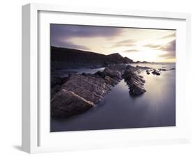 Long Exposure of Waves Moving over Rocks on Crackington Haven Beach at Sunset, Cornwall, England-Ian Egner-Framed Photographic Print