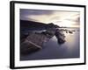 Long Exposure of Waves Moving over Rocks on Crackington Haven Beach at Sunset, Cornwall, England-Ian Egner-Framed Photographic Print