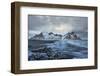 Long Exposure on Vestrahorn on Iceland with Gloomy Clouds Atmosphere and Water, Long Exposure-Niki Haselwanter-Framed Photographic Print