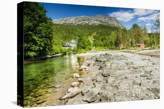 Long Exposure Shot of A Stream and A Mountain Peak in Northern Norway-Lamarinx-Stretched Canvas