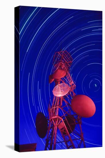 Long-exposure star trails behind a communications tower, Steptoe Butte, Washington State-Stuart Westmorland-Stretched Canvas