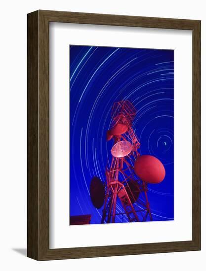 Long-exposure star trails behind a communications tower, Steptoe Butte, Washington State-Stuart Westmorland-Framed Photographic Print