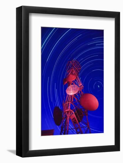 Long-exposure star trails behind a communications tower, Steptoe Butte, Washington State-Stuart Westmorland-Framed Photographic Print