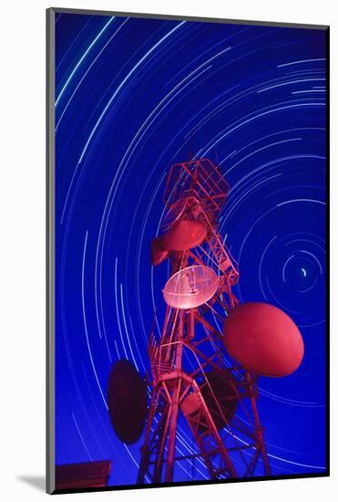 Long-exposure star trails behind a communications tower, Steptoe Butte, Washington State-Stuart Westmorland-Mounted Photographic Print