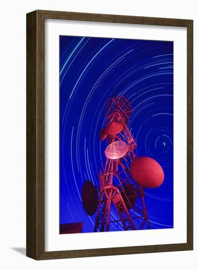 Long-exposure star trails behind a communications tower, Steptoe Butte, Washington State-Stuart Westmorland-Framed Photographic Print