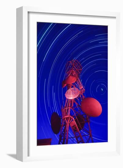 Long-exposure star trails behind a communications tower, Steptoe Butte, Washington State-Stuart Westmorland-Framed Photographic Print