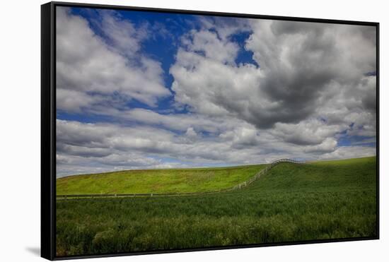 Long Fence Running through the Wheat Field-Terry Eggers-Framed Stretched Canvas