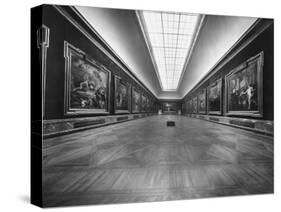 Long Gallery of Paintings at Louvre Museum with Skylight Ceilings-Nat Farbman-Stretched Canvas