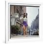 Long Hair Woman with short skirt, lace top and sandals walking up street in "New York Look" fashion-Vernon Merritt III-Framed Photographic Print