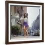 Long Hair Woman with short skirt, lace top and sandals walking up street in "New York Look" fashion-Vernon Merritt III-Framed Photographic Print