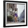 Long Hair Woman with short skirt, lace top and sandals walking up street in "New York Look" fashion-Vernon Merritt III-Framed Photographic Print