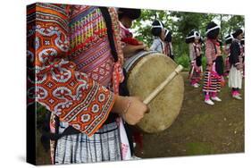 Long Horn Miao Girls in Traditional Costumes Celebrating Flower Dance Festival-Bruno Morandi-Stretched Canvas