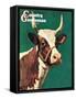 "Long-Horned Cow," Country Gentleman Cover, February 1, 1945-F.P. Sherry-Framed Stretched Canvas