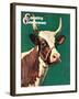 "Long-Horned Cow," Country Gentleman Cover, February 1, 1945-F.P. Sherry-Framed Giclee Print