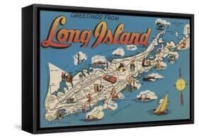 Long Island, New York - Greetings From-Lantern Press-Framed Stretched Canvas