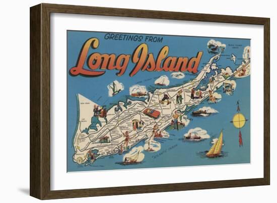 Long Island, New York - Greetings From-Lantern Press-Framed Art Print