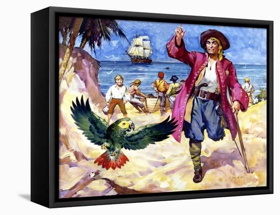 Long John Silver and His Parrot-James Edwin Mcconnell-Framed Stretched Canvas