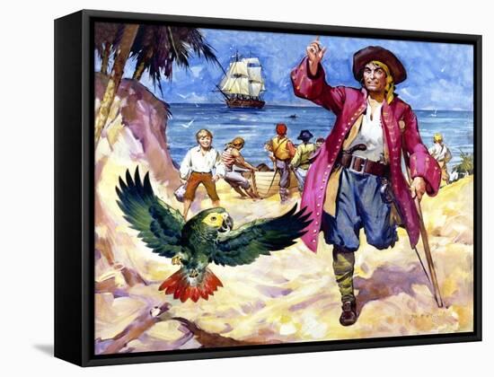 Long John Silver and His Parrot-James Edwin Mcconnell-Framed Stretched Canvas