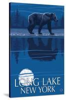 Long Lake, New York - Bear at Night-Lantern Press-Stretched Canvas