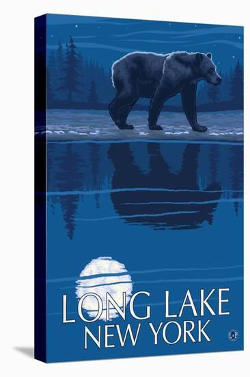 Long Lake, New York - Bear at Night-Lantern Press-Stretched Canvas