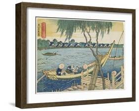 Long-Line Fishing on the Miyato River, 1832-1834-Katsushika Hokusai-Framed Giclee Print