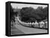 Long Line of Airstream Trailers Wait for Parking Space at a Campground During a Trailer Rally-Ralph Crane-Framed Stretched Canvas