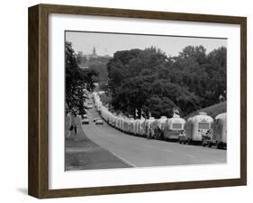 Long Line of Airstream Trailers Wait for Parking Space at a Campground During a Trailer Rally-Ralph Crane-Framed Photographic Print