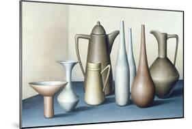 Long Necked Bottles in Space with Terracotta Bowl-Brian Irving-Mounted Giclee Print